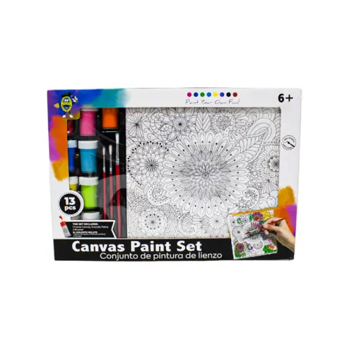 Juego de pinturas con marco de lienzo con pinturas acrílicas y pinceles con 13 piezas de 4×38.5x27cm