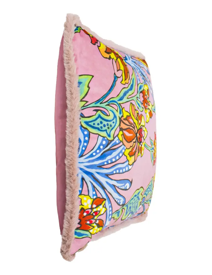 Cojín estampado rosa floreado con borde de pelo de 45X45cm 100% polyester - Image 2