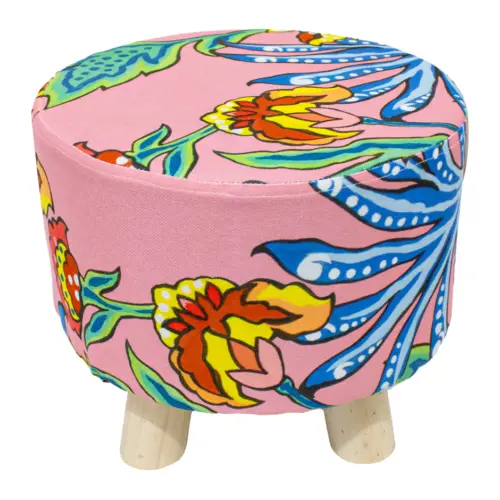 Taburete con borlas estampado rosa floreado de 28X25cm 100% Polyester