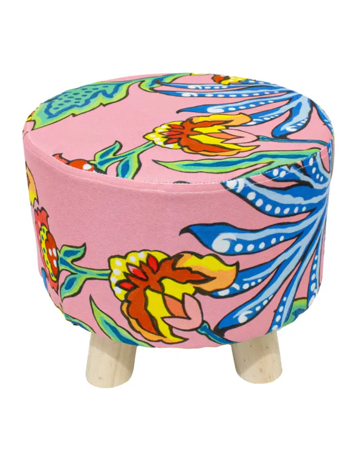 Taburete con borlas estampado rosa floreado de 28X25cm 100% Polyester - Image 2