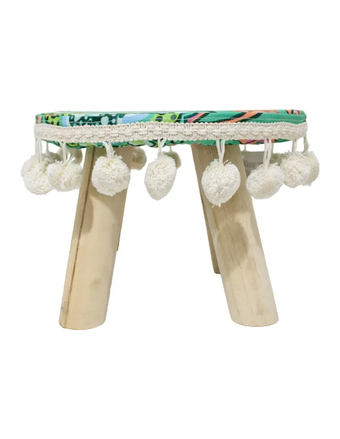 Taburete con borlas estampado verde floreado de 27X15cm 100%Polyester - Image 2