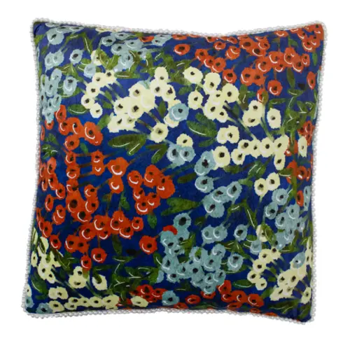 Cojín estampado diseño floreado con perlas en las orillas de 45X45cm 100% polyester