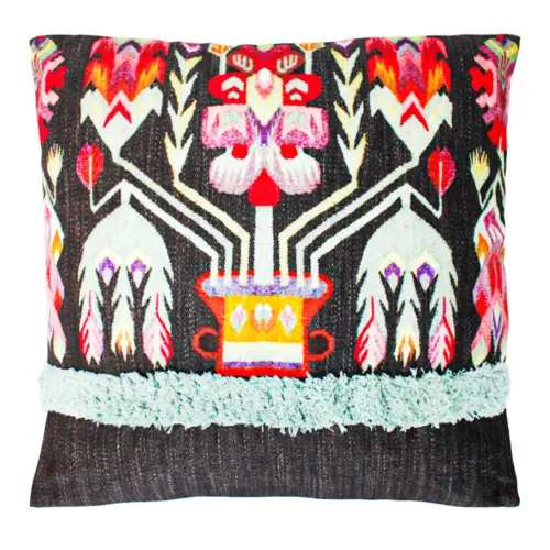 Cojín estampado negro con azul y rojo de 45X45cm 100% Polyester