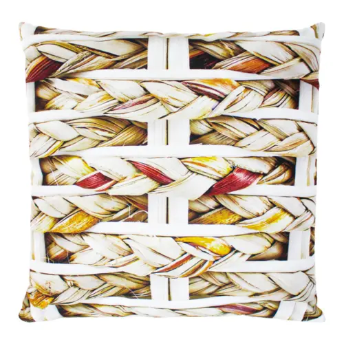 Cojín estampado tejido natural con rojo y amarillo de 45X45cm 100% Polyester
