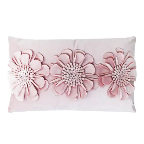 Cojín de terciopelo con flores rosas pastel de 30X50cm 100% Polyester