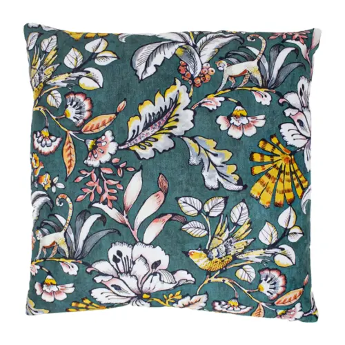 Cojín estampado con verde con hojas de colores de 45X45cm 100% Polyester