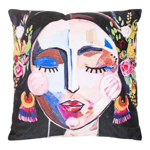 Cojín estampado con rostro de colores de 45X45cm 100% Polyester