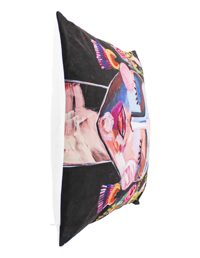 Cojín estampado con rostro de colores de 45X45cm 100% Polyester - Image 2