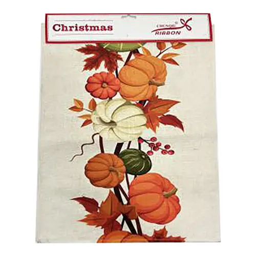 Camino de mesa beige con calabazas naranjas de 33x172cm