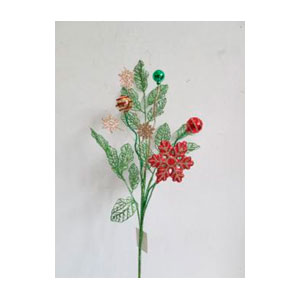Vara de follaje verde con nochebuena roja diamantada de 76cm