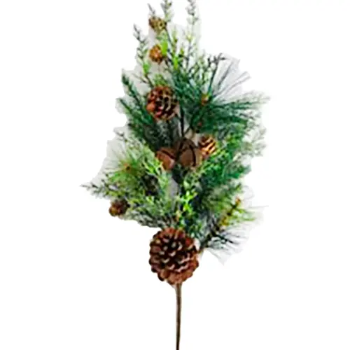 Vara de follaje verde con piñas y cascabeles de 83cm