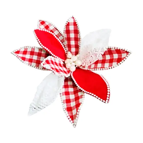 Vara de nochebuena de tela blanca y roja con perlas de 60cm