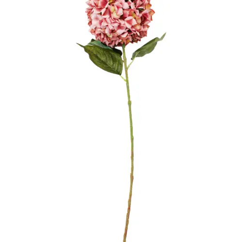 Vara con flor de hortensia redonda rosa de 87cm