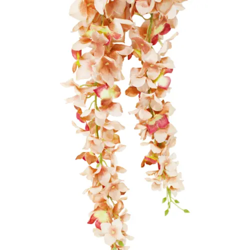 Vara con flor de hortensia en tira rosa con café de 162cm