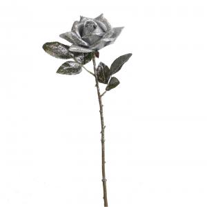 Flor de rosa artificial plateada con diamantina de 52cm
