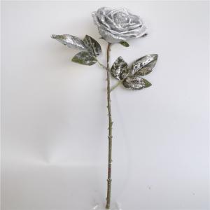 Flor de rosa artificial plateada con diamantina de 51cm