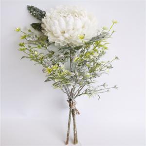 Ramo de follaje con flor dahlia artificial blanca con diamantina de 51cm