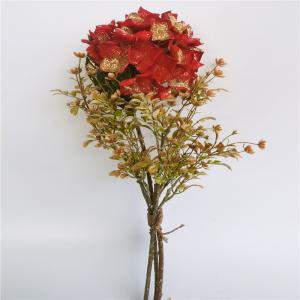 Ramo de follaje con flor de hortencia roja con diamantina de 50cm