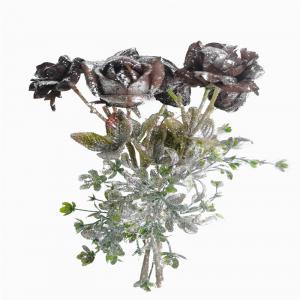 Ramo de flores de rosa con botones café oscuro con diamantina de 38cm