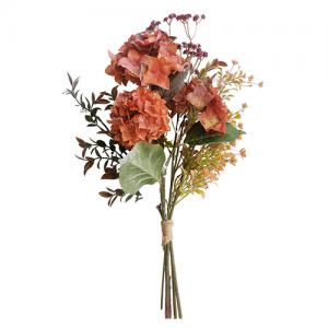 Ramo de flores artificial de hortensias talqueadas naranja de 50cm