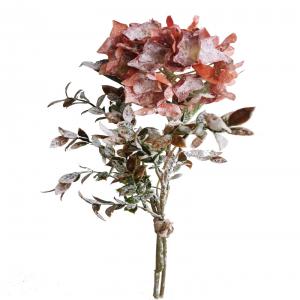 Ramo de flores artificial de hortensias talqueadas naranja de 50cm
