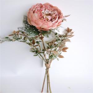 Rama de flor artificial de peonia talqueada café claro de 50cm