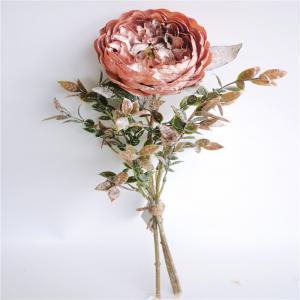Rama de flor artificial de peonia talqueada naranja de 50cm