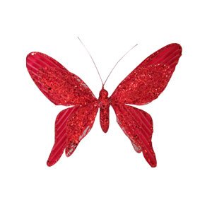 Mariposa de terciopelo roja para colgar de 25x25cm