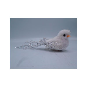 Pajarito blanco de terciopelo con pinza de 18.5x5x6cm