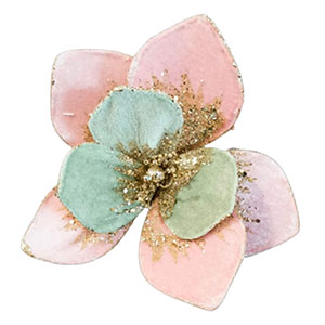 Pick de terciopelo rosa con verde menta y pinza de 20cm