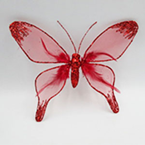 Mariposa de organza color rojo y pinza de 30cm