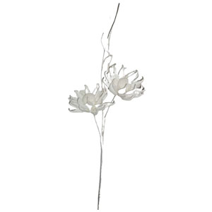 Vara con 2 flores exóticas blancas con hojas de látex