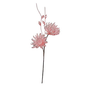Vara con 2 flores exótica rosa y hojas de látex