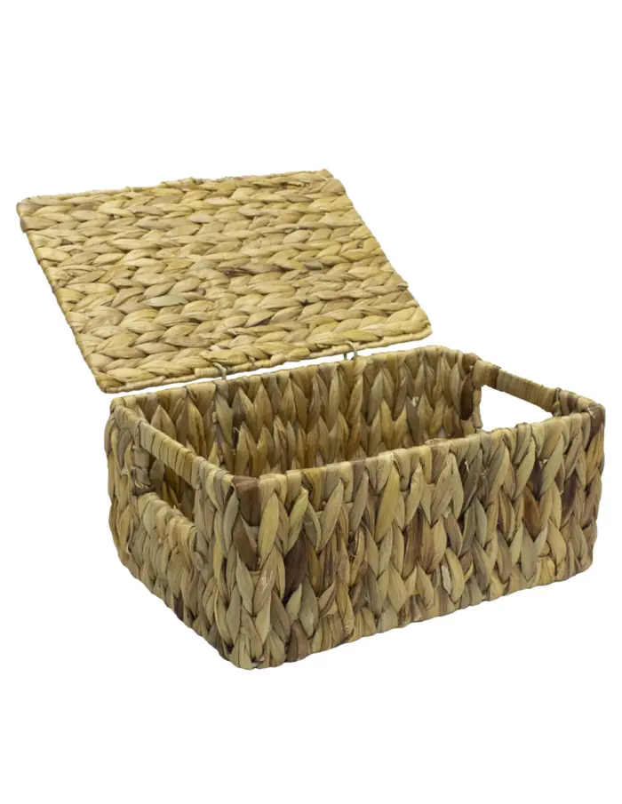 Juego de 3 cestas con tapa tejidas natural de 37x26x18/31x21x14/26x16x10cm - Image 3
