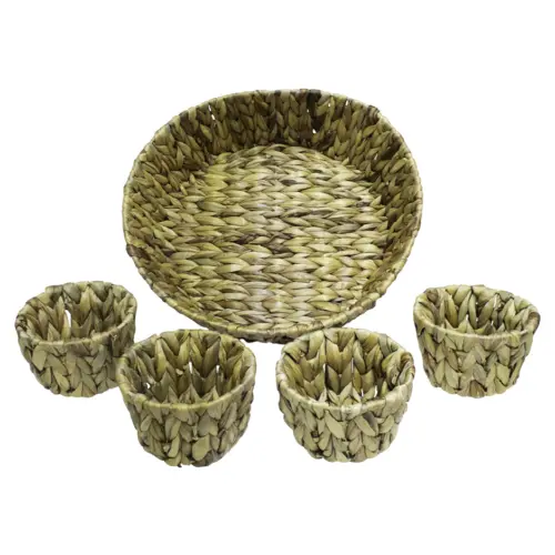 Juego de 5 piezas de cestas redondas tejidas de 35×10/13x9cm