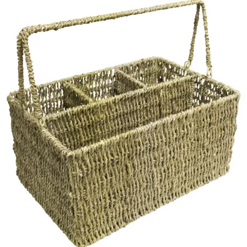 Canasta porta botellas tejida natural de 32x22x17cm