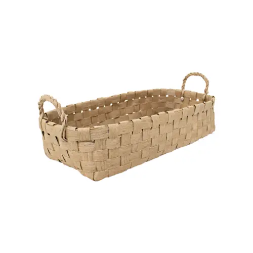 Canasta rectangular de tejido natural con asas de 64.5x32x14x21cm