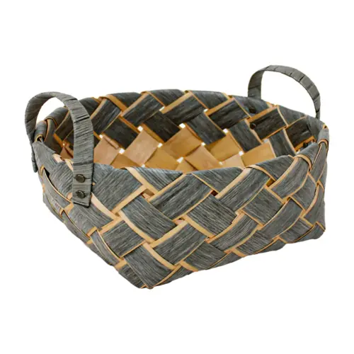 Canasta redonda tejida color gris con asas de 27.5x12x18cm