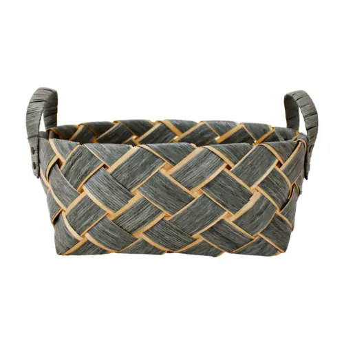 Canasta redonda tejida color gris con asas de 27.5x12x18cm