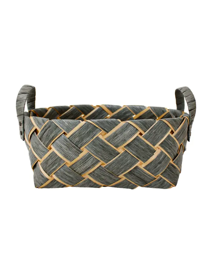 Canasta redonda tejida color gris con asas de 27.5x12x18cm - Image 2
