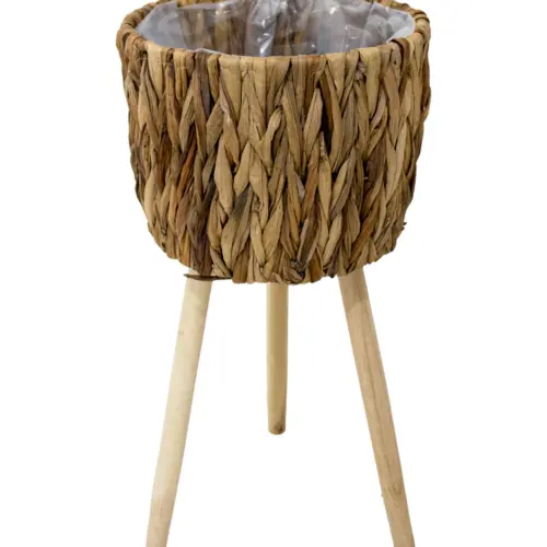 Maceta de tejido natural con patas imitacion madera de 27x27x20x52cm