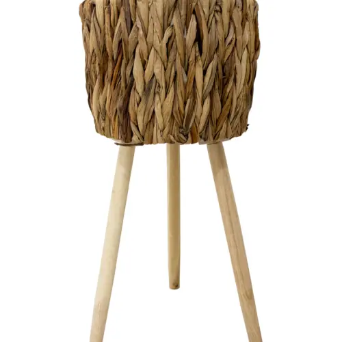 Maceta de tejido natural con patas imitacion madera de 27x27x20x52cm