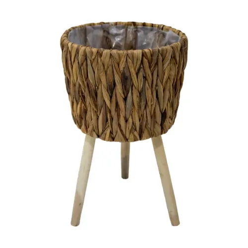 Maceta de tejido natural con patas imitacion madera de 27x27x20x44cm