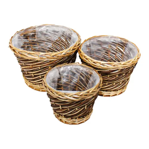 Juego de 3 macetas de tejido obscuras de 32×22/27×19/22x16cm