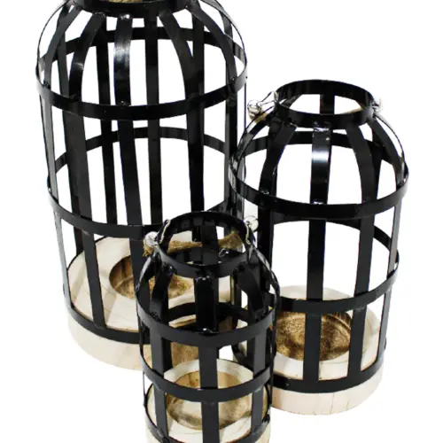 Juego de 3 linternas de metal negro con asa de 20×38/16×31.5/12x23cm