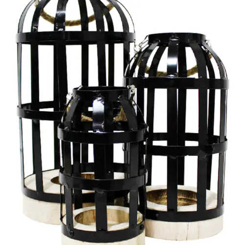 Juego de 3 linternas de metal negro con asa de 20×38/16×31.5/12x23cm
