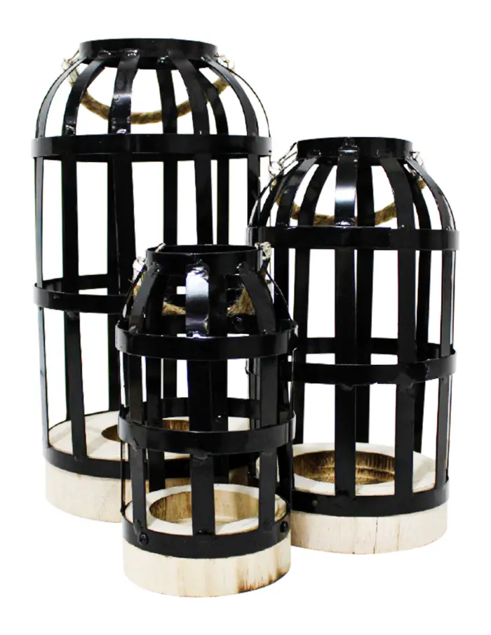 Juego de 3 linternas de metal negro con asa de 20x38/16x31.5/12x23cm - Image 2