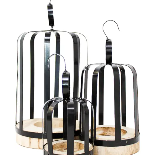 Juego de 3 linternas de metal negro con asa de 20×43/16×34.5/12x26cm