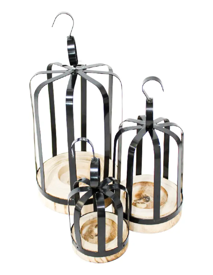 Juego de 3 linternas de metal negro con asa de 20x43/16x34.5/12x26cm - Image 2