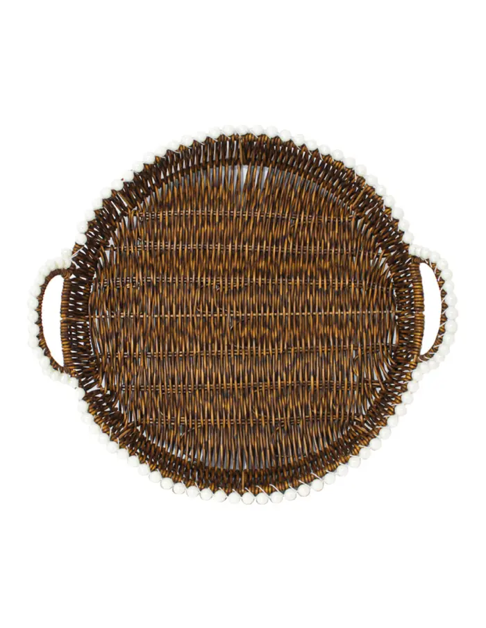 Cesta de plástico cafe redonda con perlas en las orillas de 36x1x5cm - Image 2
